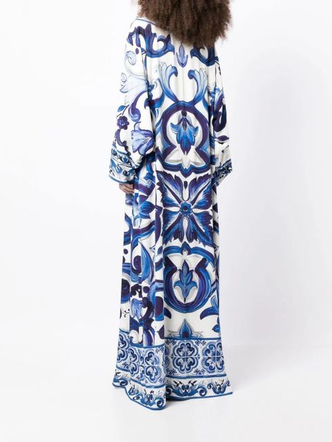 Dolce & Gabbana graphic-print silk maxi dress - Blue