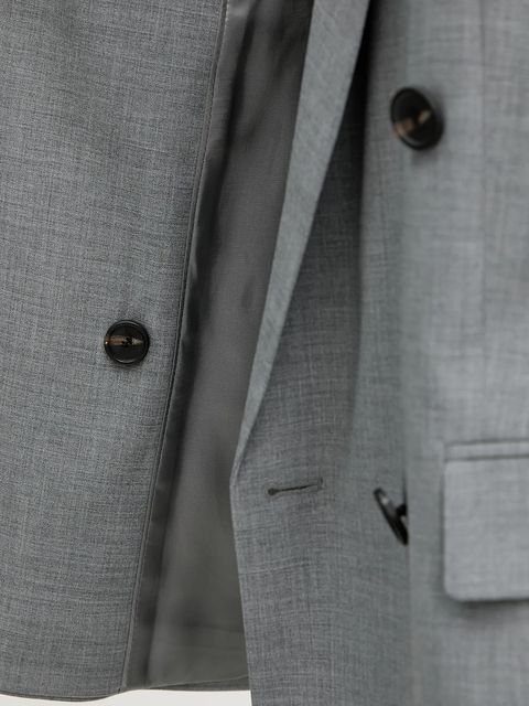 BOSS marynarka wełniana kolor szary dwurzędowa gładka 50543302