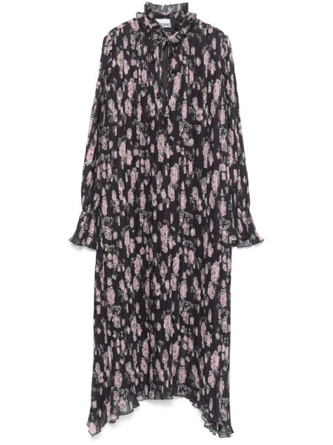 GANNI flora-printed georgette dress - Black