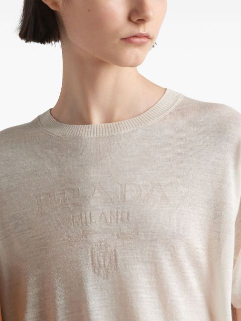 Prada logo-jacquard silk jumper - Neutrals