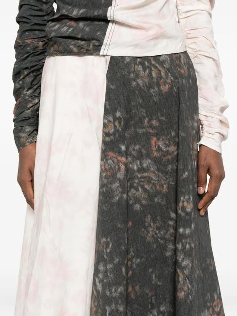 GANNI floral-print panelled skirt - White