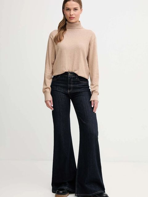 Pepe Jeans sweter z domieszką kaszmiru damski kolor beżowy lekki z golfem PL7000036