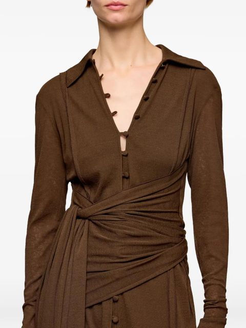 GANNI knot detail buttoned midi dress - Brown