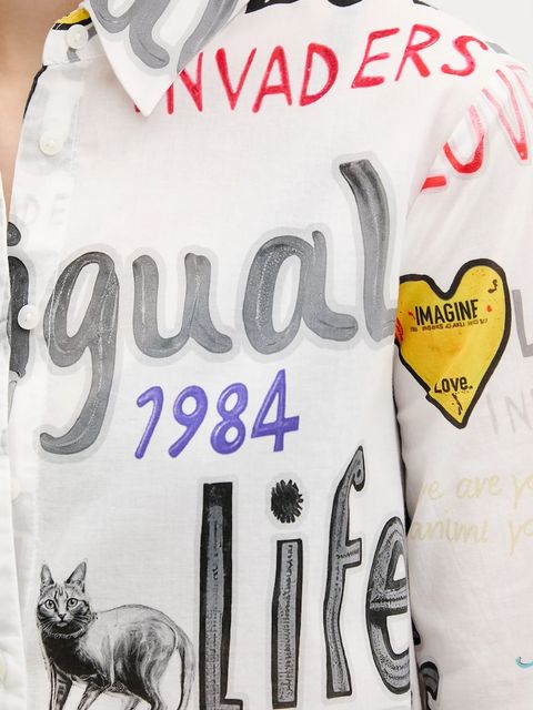 Desigual koszula bawełniana SOUL damska kolor szary relaxed z kołnierzykiem klasycznym 25WWCW10