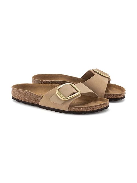 Birkenstock klapki nubukowe Madrid Big Buckle kolor beżowy 1024009
