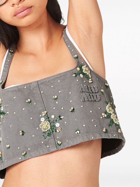 Miu Miu floral-embellished crop top - Grey