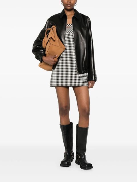 Miu Miu logo-appliqué leather jacket - Black