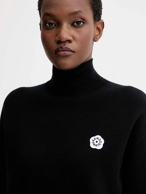 Kenzo sweter z dodatkiem wełny damski kolor czarny z golfem FF62PU7183LF