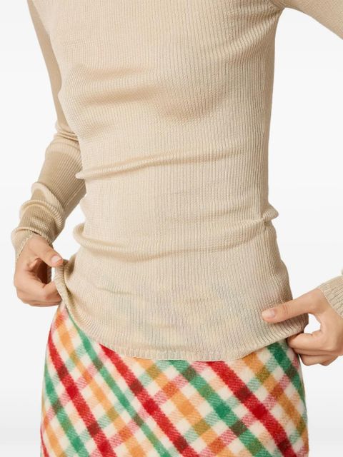 Miu Miu ribbed logo-patchT-shirt - Neutrals