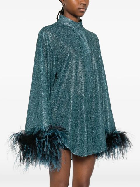 Oséree feather-trim shirt - Blue