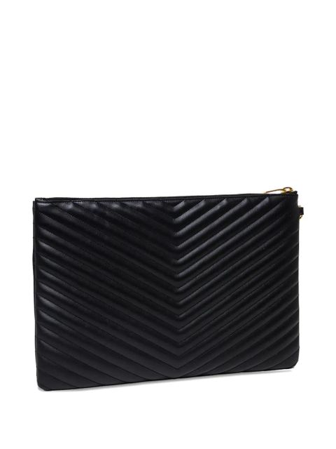 Saint Laurent Cassandre Matelassé logo-plaque clutch bag - Black