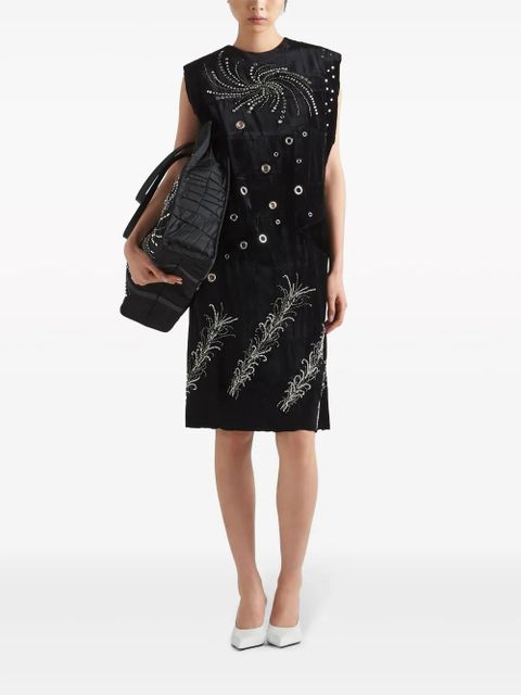 Prada embroidered georgette sleeveless dress - Black