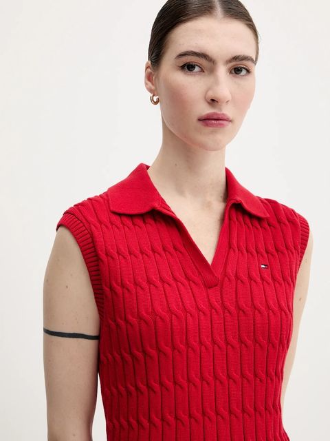 Tommy Hilfiger kamizelka bawełniana damski kolor czerwony lekki WW0WW45655