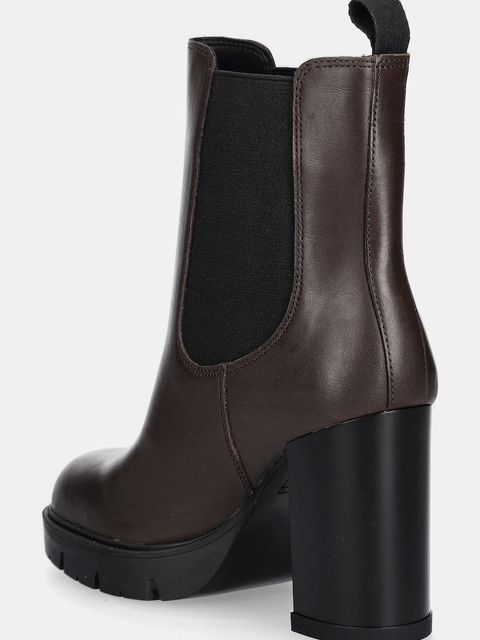 Tommy Jeans botki skórzane TJW LEATHER HEEL BOOT damskie kolor brązowy na słupku lekko ocieplone EN0EN02831