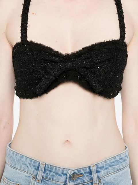 Alessandra Rich sequin-embellished bow top - Black