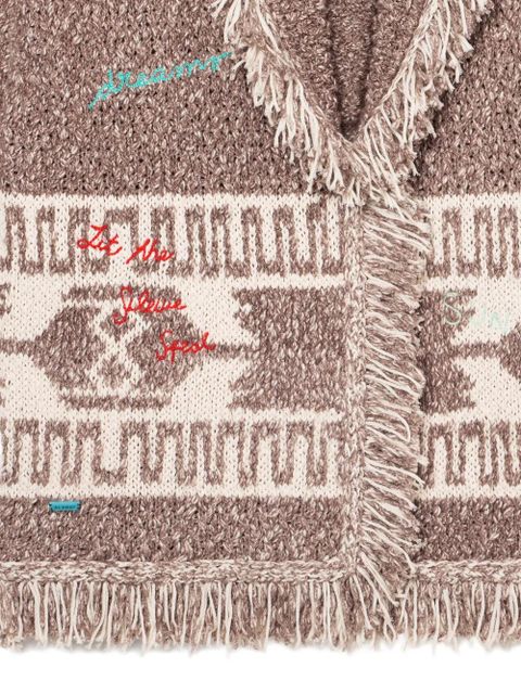 Alanui Written By The Ocean fringed patterned cardi-coat - Brown