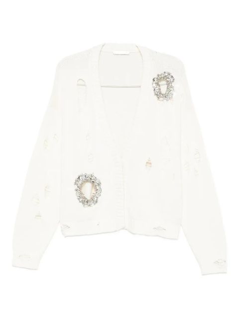 AREA crystal-embellished distressed-effect cardigan - Neutrals