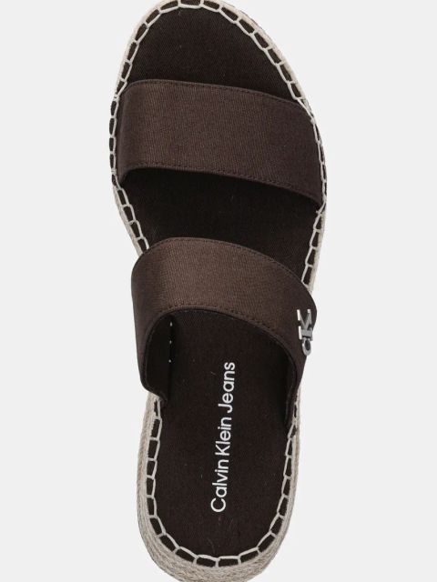 Calvin Klein Jeans klapki SPORTY ROPE MG LTH WEBBING damskie kolor brązowy na koturnie YW0YW01704