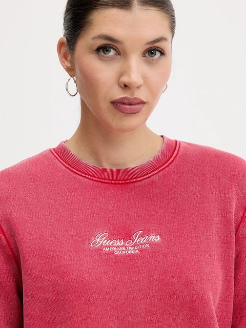 Guess Jeans bluza bawełniana damska kolor czerwony z aplikacją W5YQ28 KCPR1