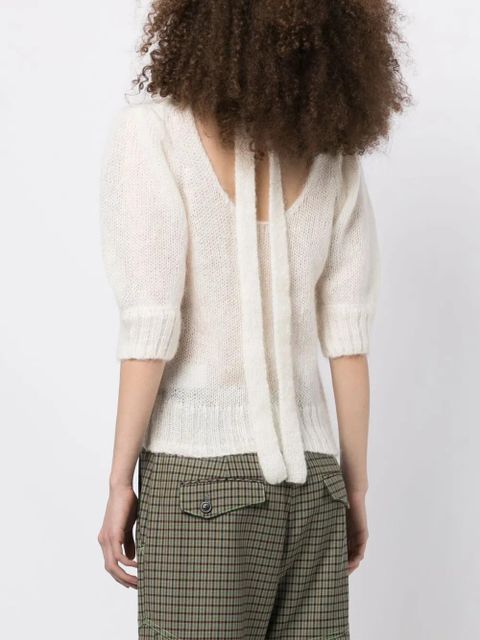 GANNI logo-embroidered short-sleeve jumper - White