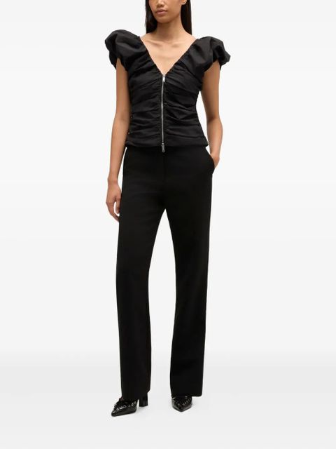GANNI ruched zip blouse - Black