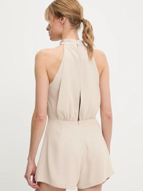 Answear.LAB kombinezon kolor beżowy z dekoltem okrągłym