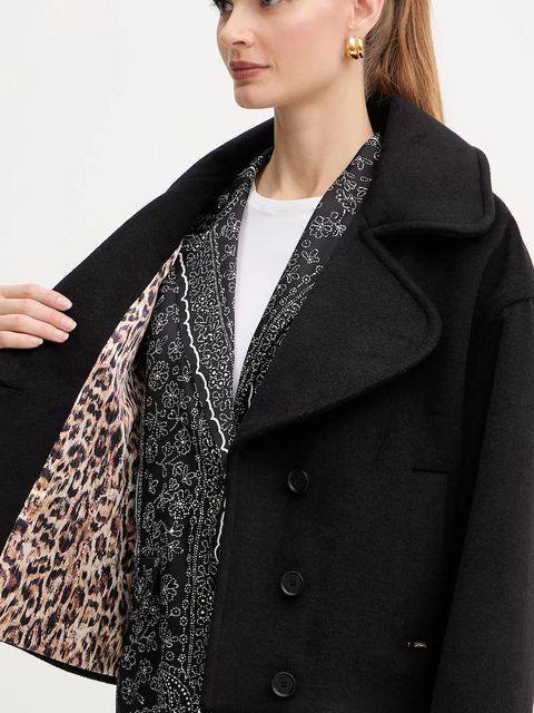 Just Cavalli płaszcz z dodatkiem wełny kolor czarny 79PAT441 CNY13
