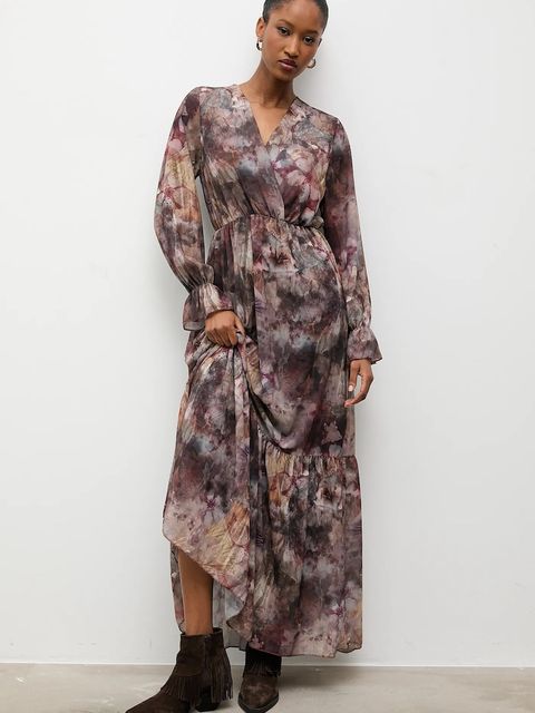 Answear.LAB sukienka kolor szary maxi rozkloszowana