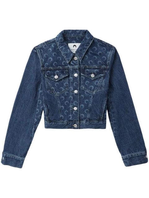 Marine Serre Deadstock Moonogram-pattern denim jacket - Blue - zdjęcie produktu nr 1