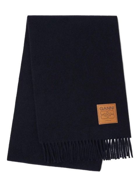 GANNI logo-plaque fringed scarf - Black - zdjęcie produktu nr 1