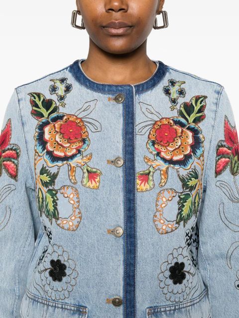 Valentino Garavani floral-embroidery jacket - Blue