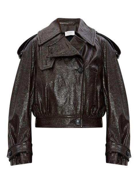 Sportmax leather-effect cuffed-sleeves cropped jacket - Brown - zdjęcie produktu nr 1