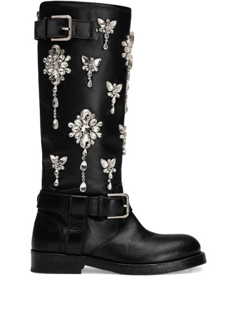 Dolce & Gabbana crystal-embellished buckle boots - Black - zdjęcie produktu nr 1