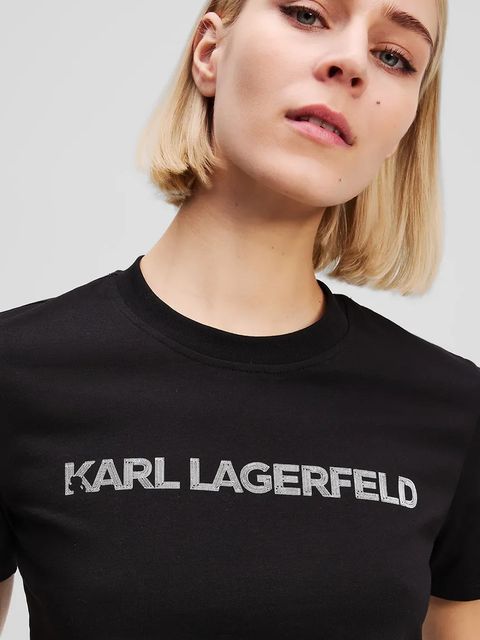 Karl Lagerfeld t-shirt bawełniany ELONGATED LOGO damski kolor czarny A3W17102 - zdjęcie produktu nr 2