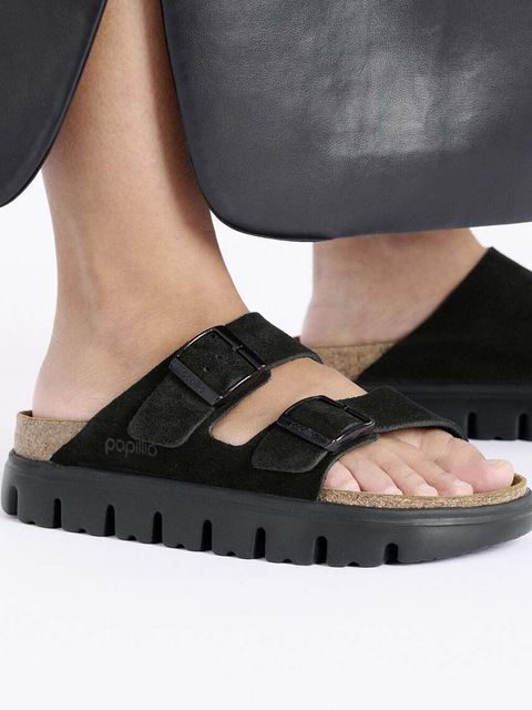 Birkenstock klapki zamszowe Arizona Chunky Birkenstock x Papillio damskie kolor czarny na platformie 1028403