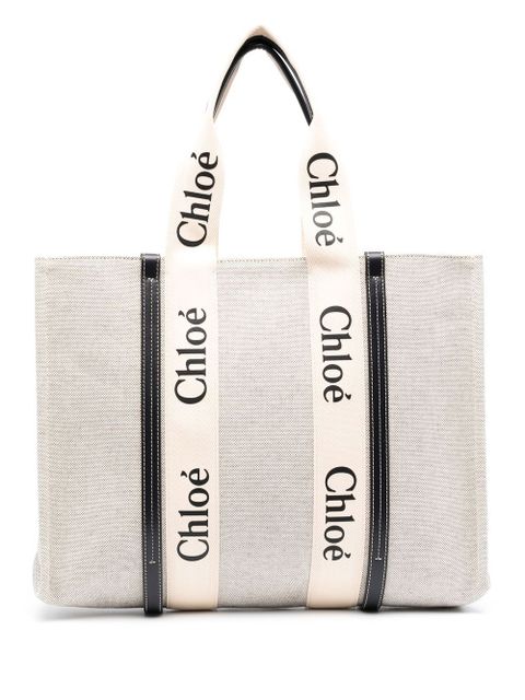 Chloé logo-strap tote bag - BLUE