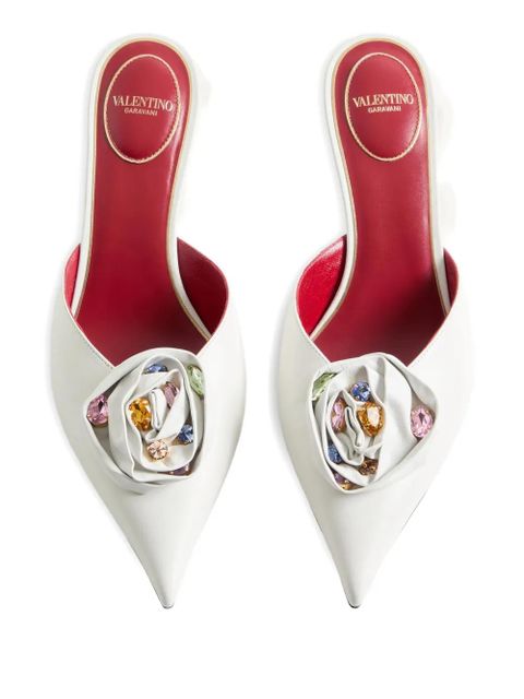 Valentino Garavani 55mm Drip Rose leather mules - White
