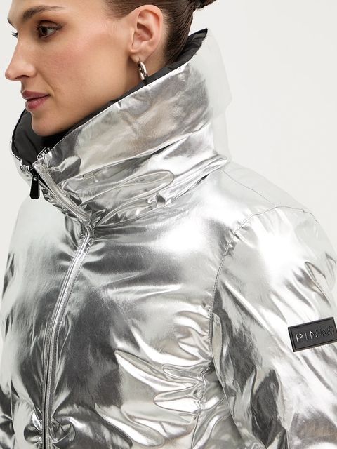 Pinko kurtka kolor srebrny zimowa 106019 A2ZD