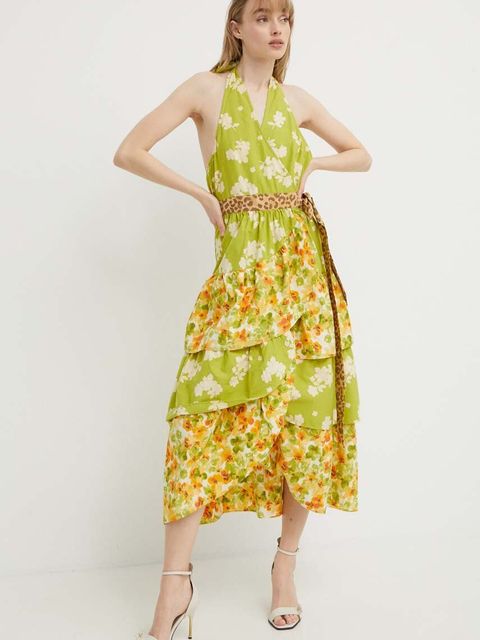 Never Fully Dressed sukienka bawełniana kolor zielony maxi rozkloszowana