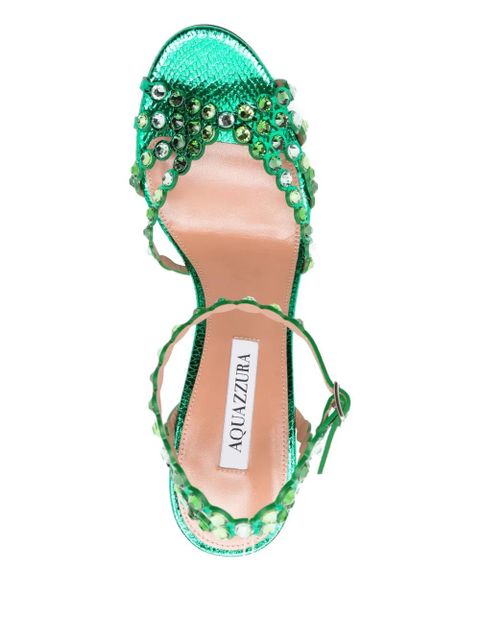 Aquazzura 120mm Tequila crystal-embellished stiletto sandals - Green