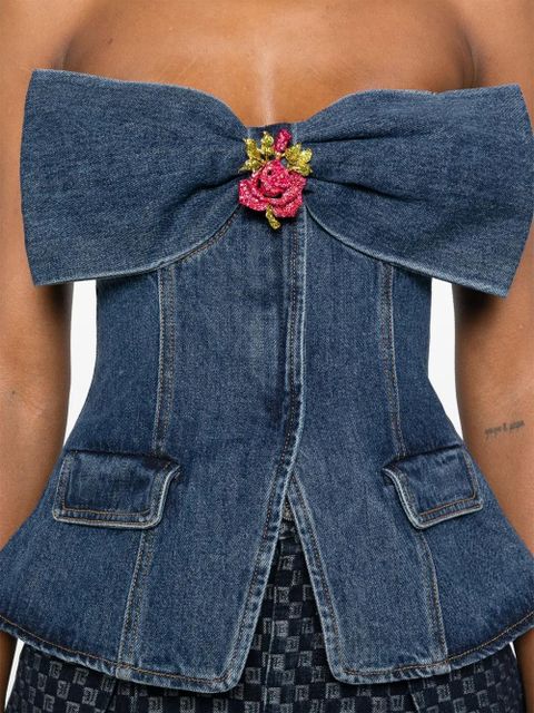 Self-Portrait denim bandeau top - Blue