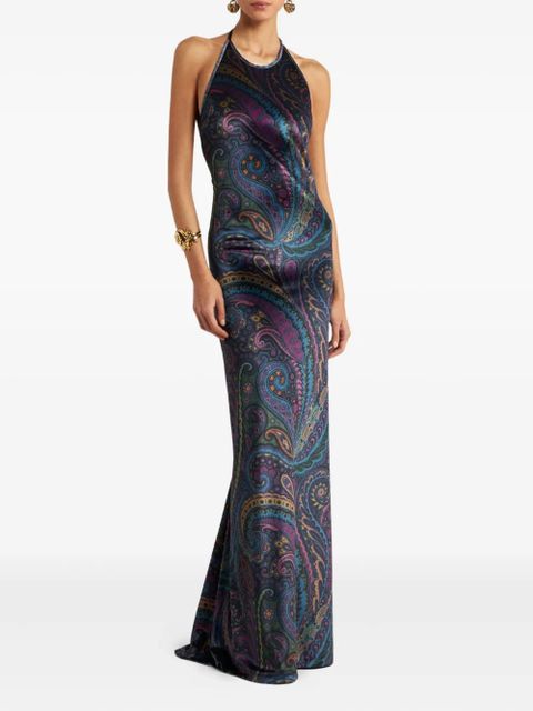 ETRO paisley-print halterneck maxi party dress - Blue