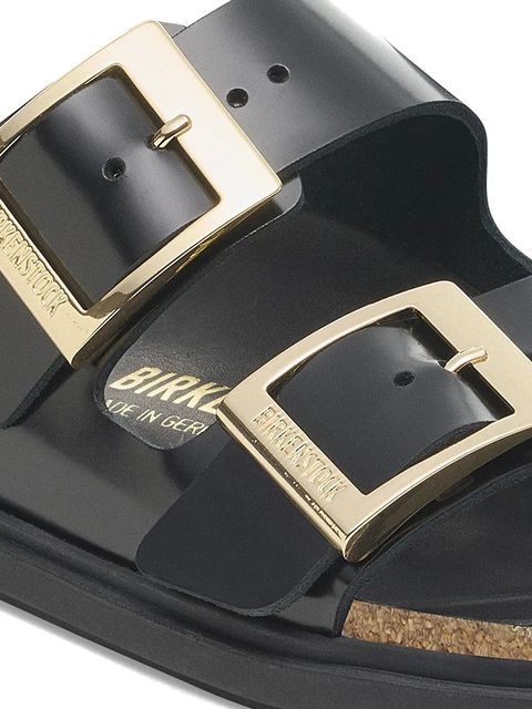 Birkenstock klapki skórzane Arizona Droplet Buckle damskie kolor czarny 1029353