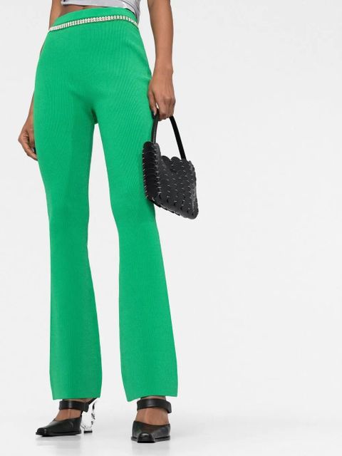 Rabanne rhinestone-embellished ribbed-knit flared trousers - Green - zdjęcie produktu nr 2