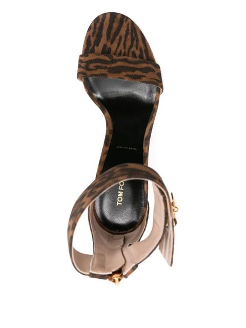 TOM FORD 105mm padlock-detail leopard-print sandals - Brown