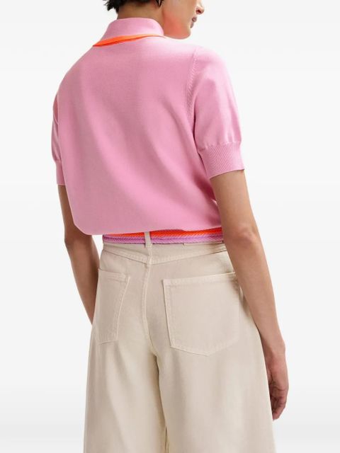 Essentiel Antwerp contrasting collar fine-knit polo top - Pink