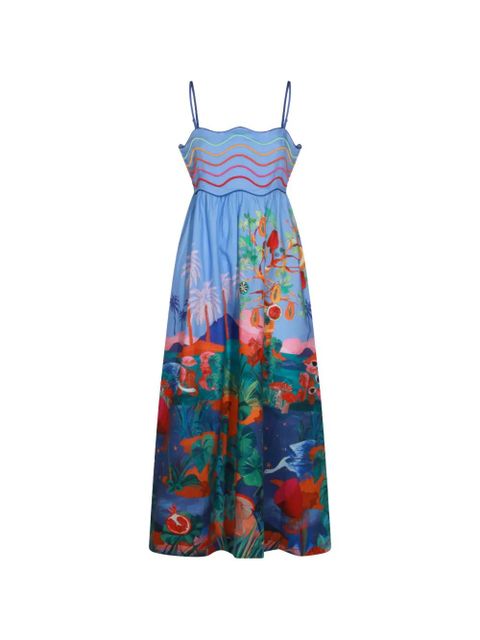 FARM Rio dream landscape embroidered midi dress - Blue - zdjęcie produktu nr 1