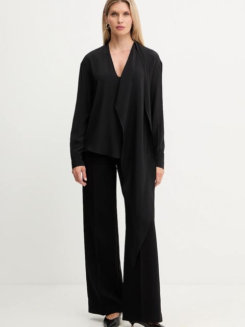 Simona Corsellini bluzka z dodatkiem jedwabiu damska kolor czarny gładka A25CPCA00801 - zdjęcie produktu nr 2