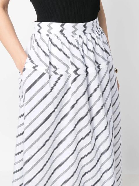 Tory Burch Variegated striped poplin skirt - White