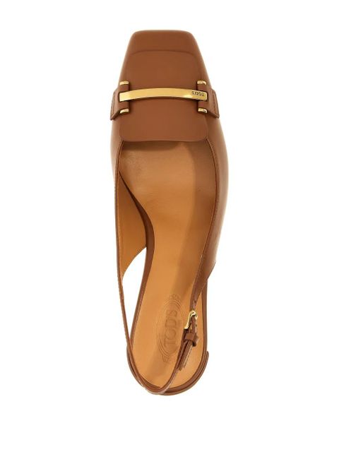 Tod's 50mm leather slingback pumps - Brown